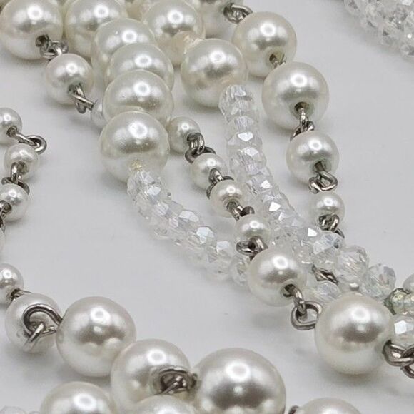 Premier Designs Long Faux Pearl and Glass Beads on Silvertone Link Necklace 63"‎ - Picture 3 of 3